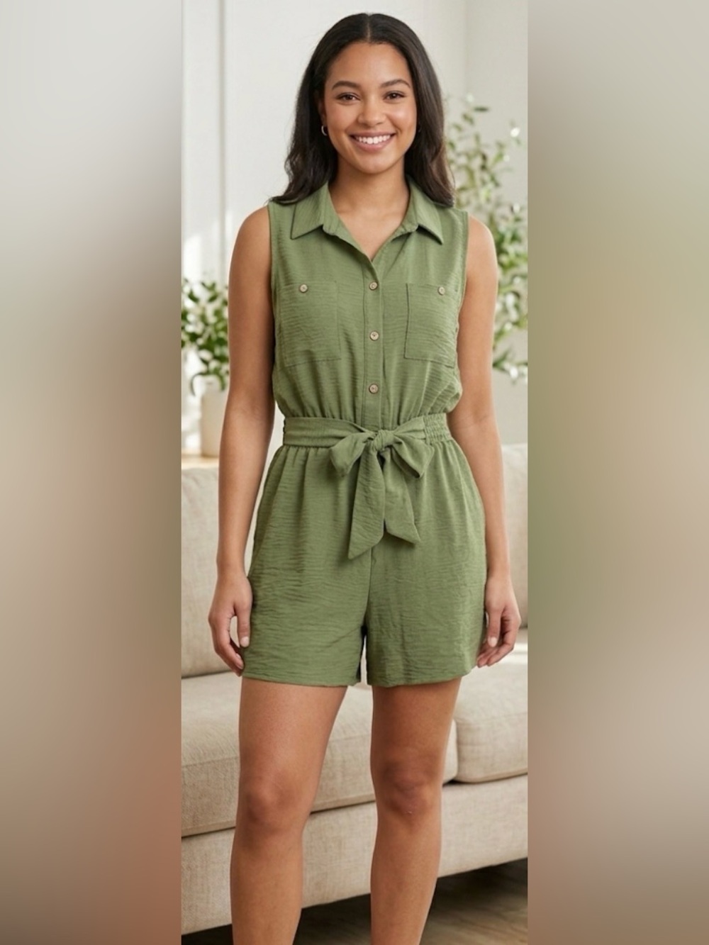 BOUTIQUE OLIVE GREEN UTILITY SLEEVELESS ROMPER